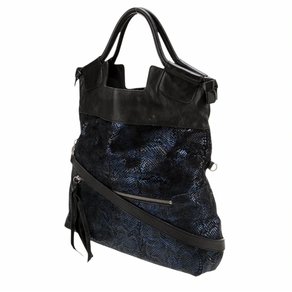 Foley+Corrina Suede Top Handle Bag in Cobalt Snakeskin Print Disco City Bag - Picture 2 of 8